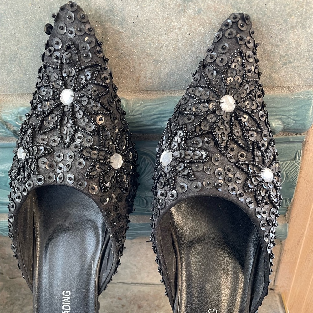 Blinged out slip ons for hosting or going out in. 1 inch heel